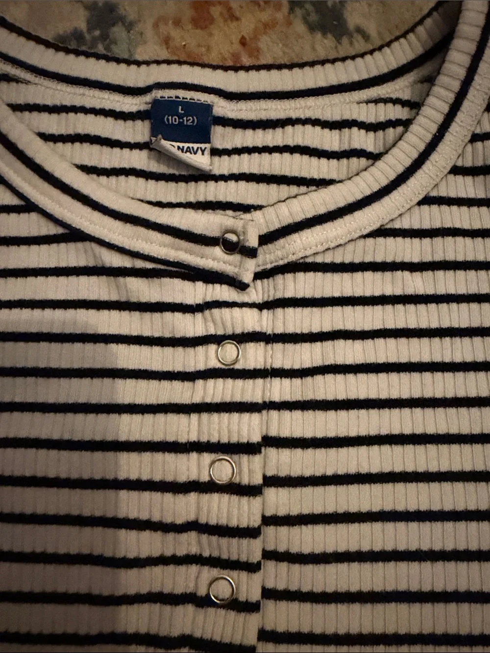 Old Navy Black & White Striped Henley Long Sleeve Top